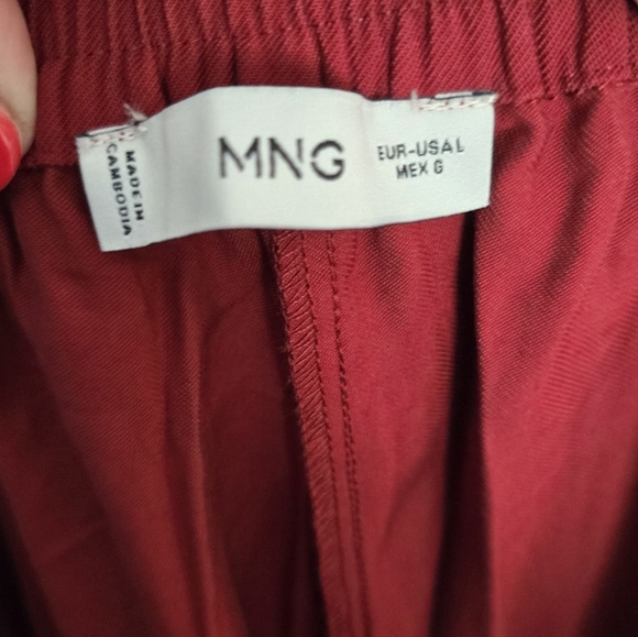 Mango Red Cropped Wide Leg Elastic Waist Pants Size L MNG - Picture 3 of 4